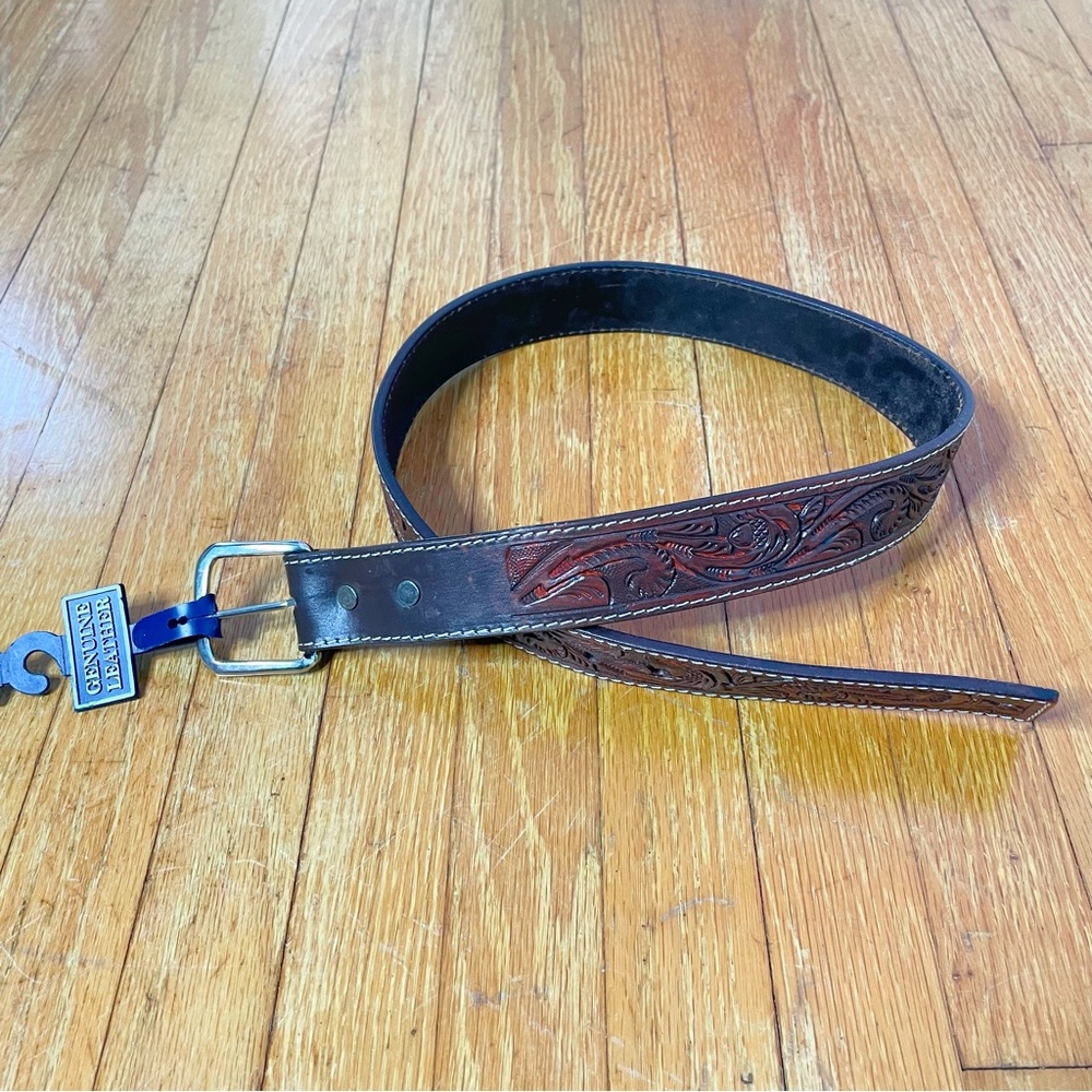 Western Tooled Floral Genuine Leather Belt